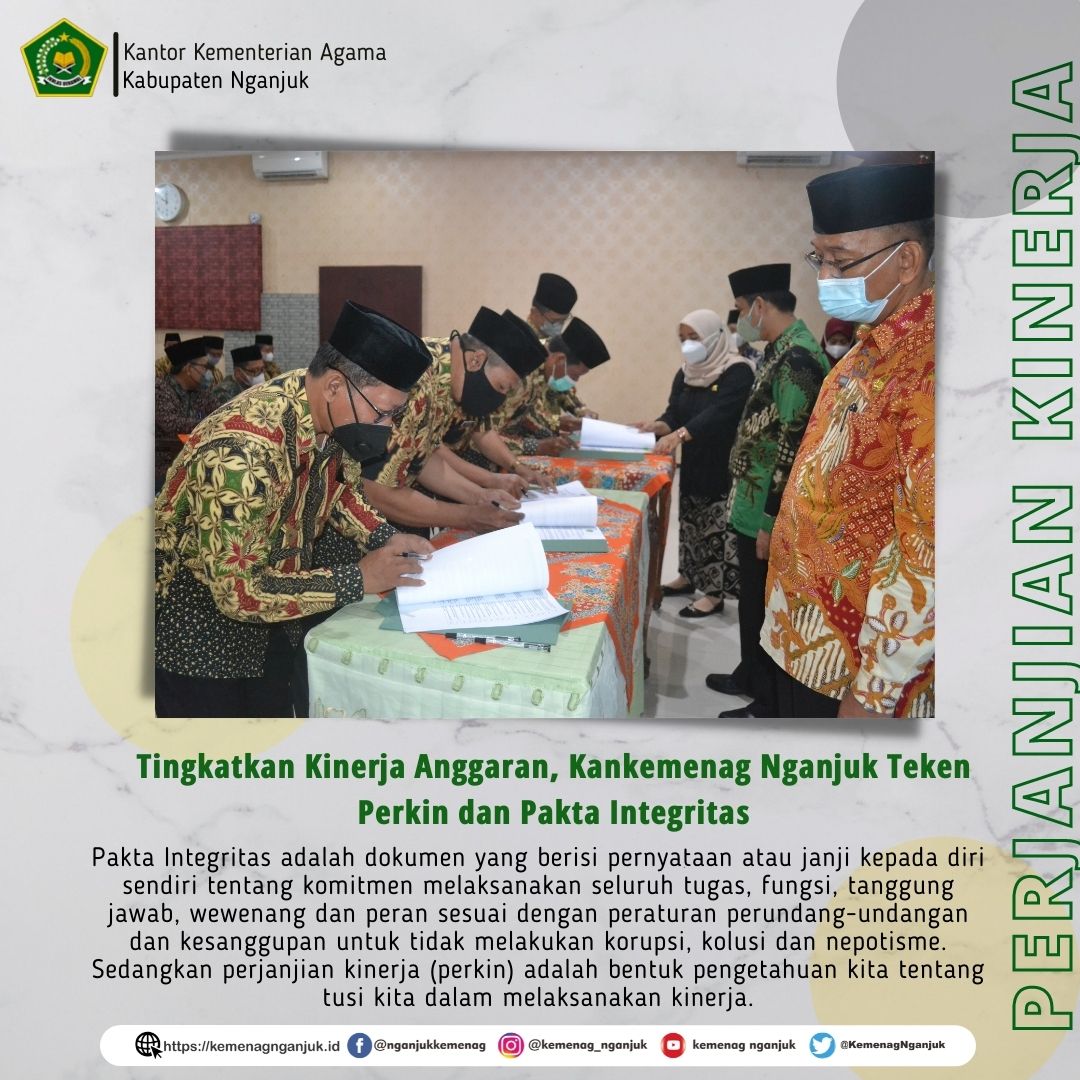 Tingkatkan Kinerja Anggaran, Kankemenag Nganjuk Teken Perkin dan Pakta Integritas