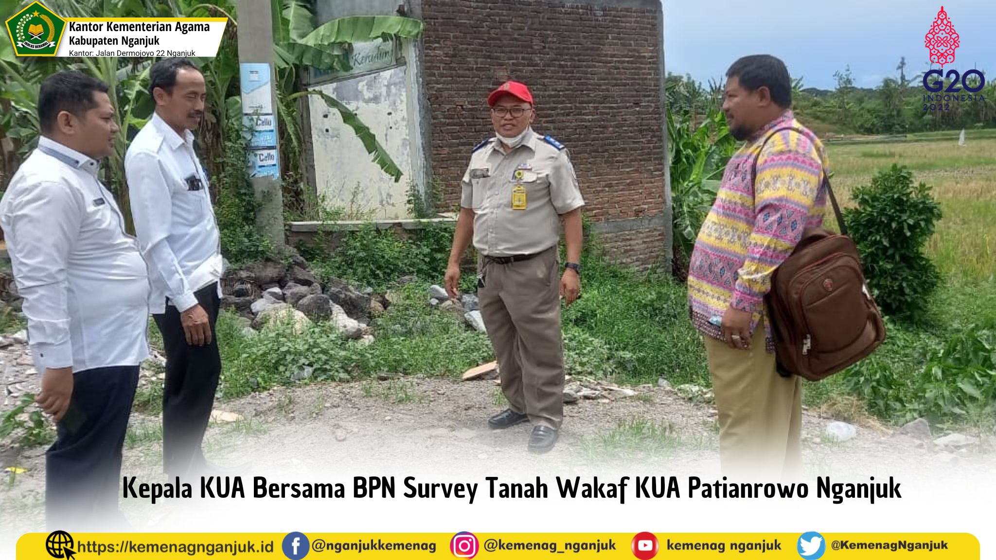 Kepala KUA Bersama BPN Survey Tanah Wakaf KUA Patianrowo Nganjuk
