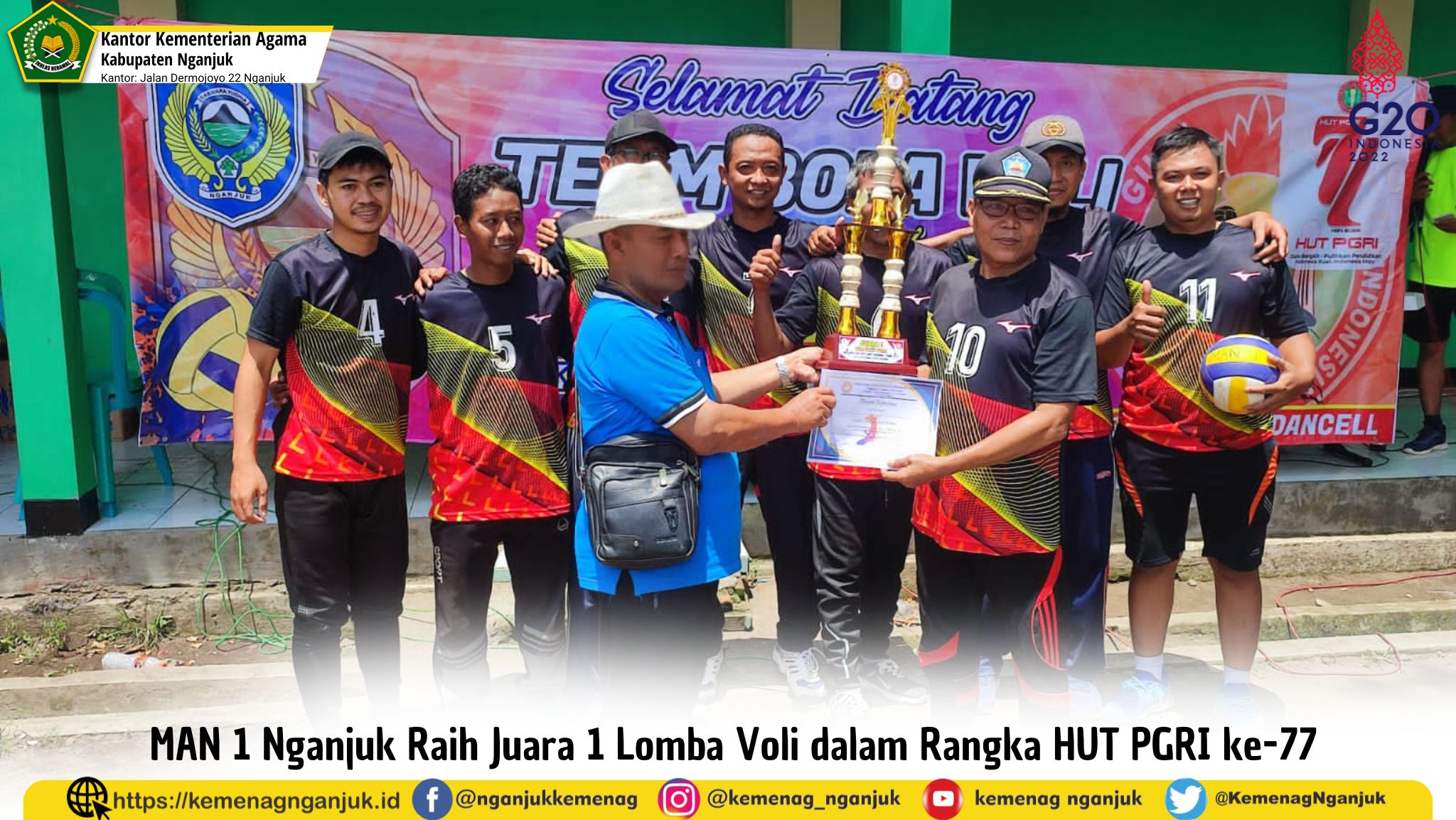 MAN 1 Nganjuk Raih Juara 1 Lomba Voli dalam Rangka HUT PGRI ke-77