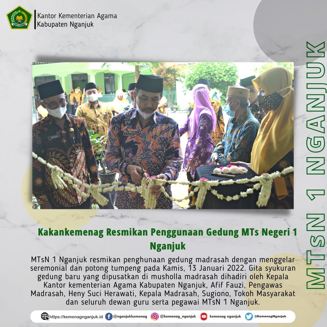 Kakankemenag Resmikan Penggunaan Gedung MTs Negeri 1 Nganjuk
