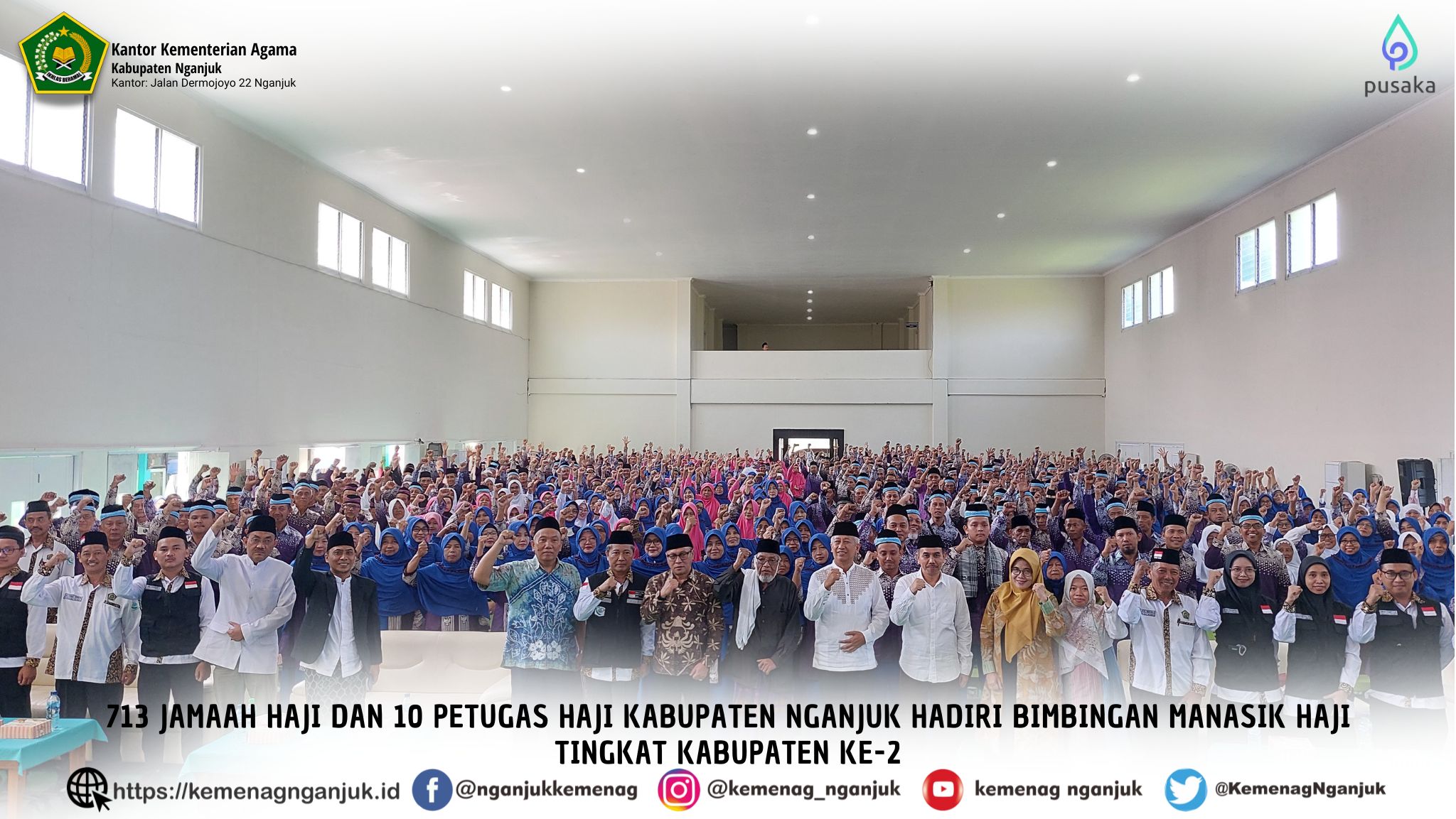 713 Jamaah Haji dan 10 Petugas Haji Kabupaten Nganjuk Hadiri Bimbingan Manasik Haji Tingkat Kabupate