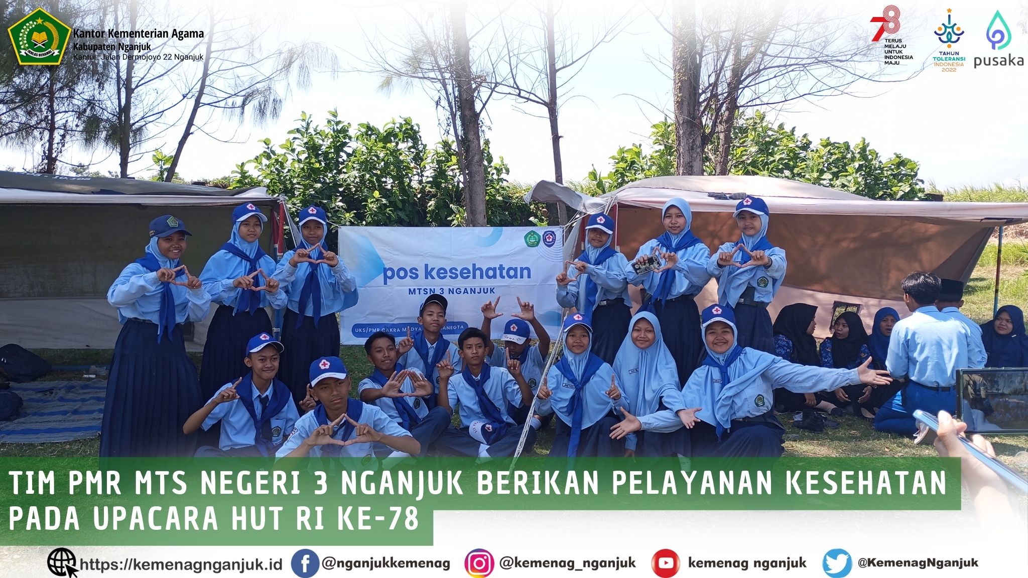 Tim PMR MTs Negeri 3 Nganjuk Berikan Pelayanan Kesehatan pada Upacara HUT RI ke-78