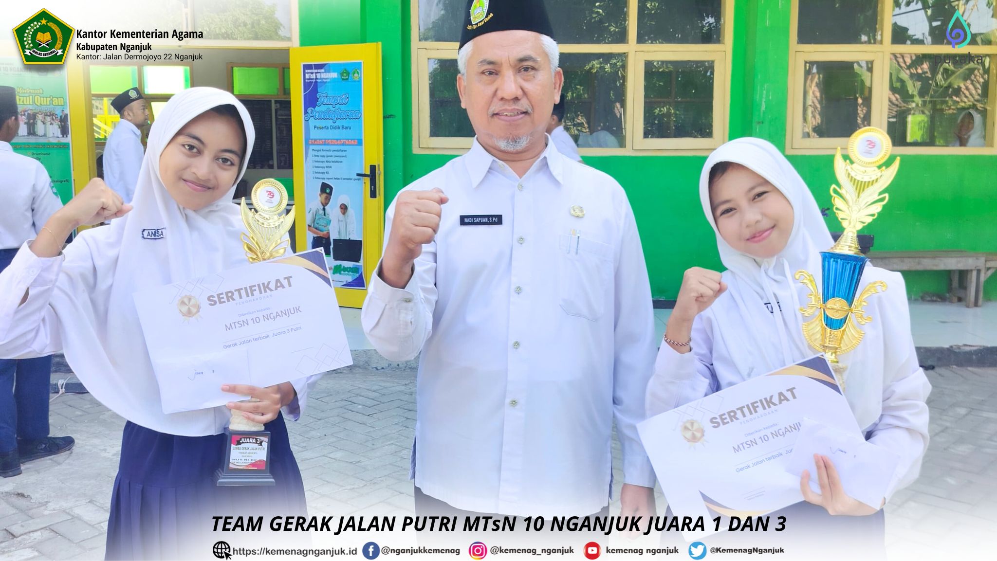 TEAM GERAK JALAN PUTRI MTsN 10 NGANJUK JUARA 1 DAN 3