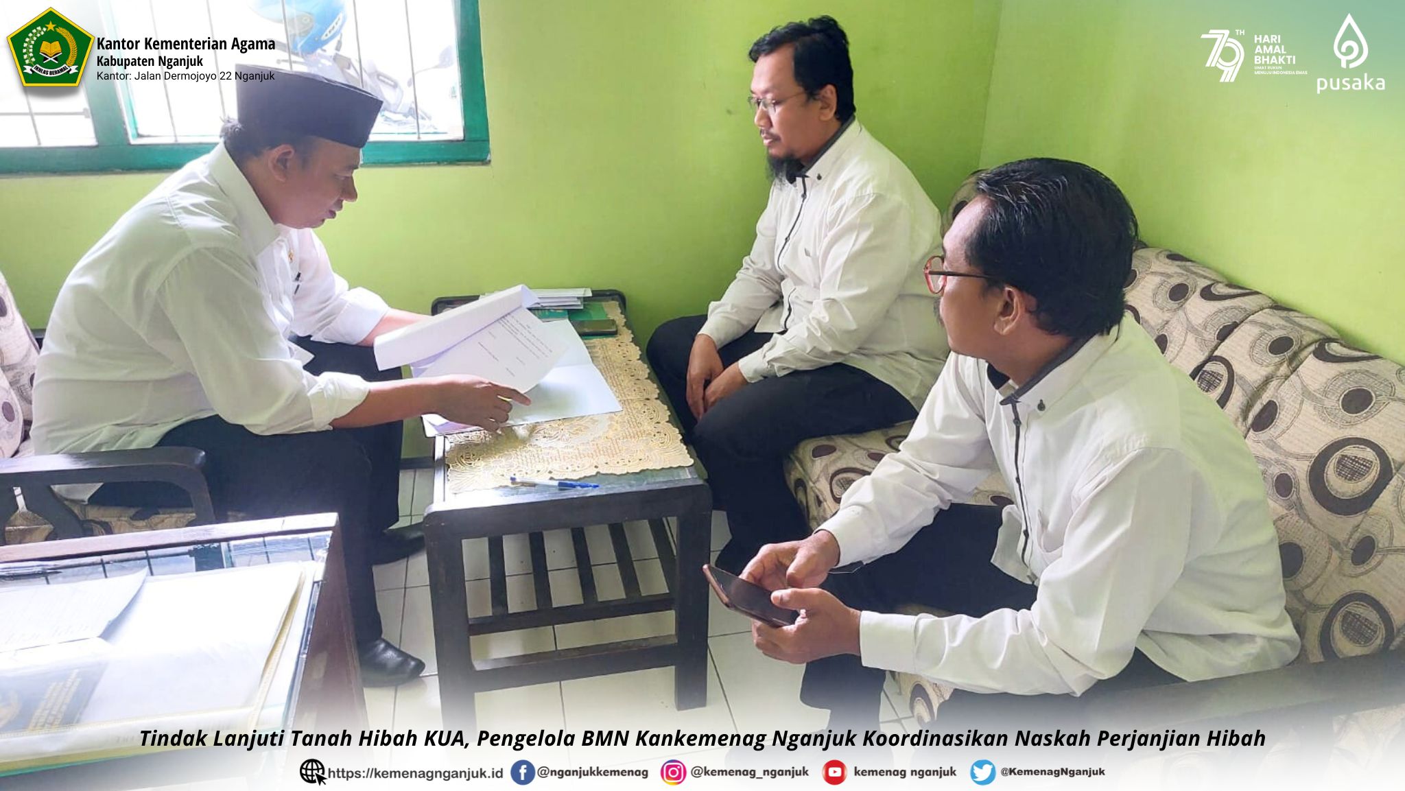 Tindak Lanjuti Hibah KUA, Pengelola BMN Kankemenag Nganjuk Koordinasikan Naskah Perjanjian Hibah