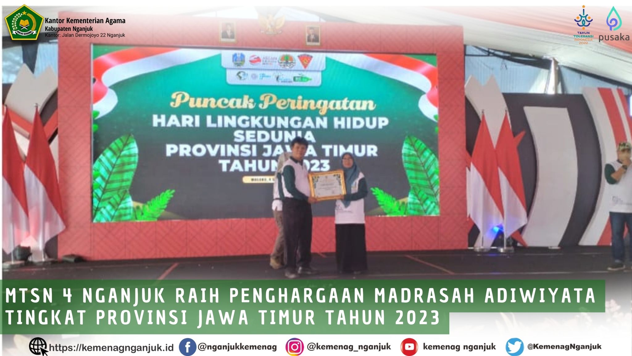 MTsN 4 Nganjuk Raih Penghargaan Madrasah Adiwiyata Tingkat Provinsi Jawa Timur Tahun 2023