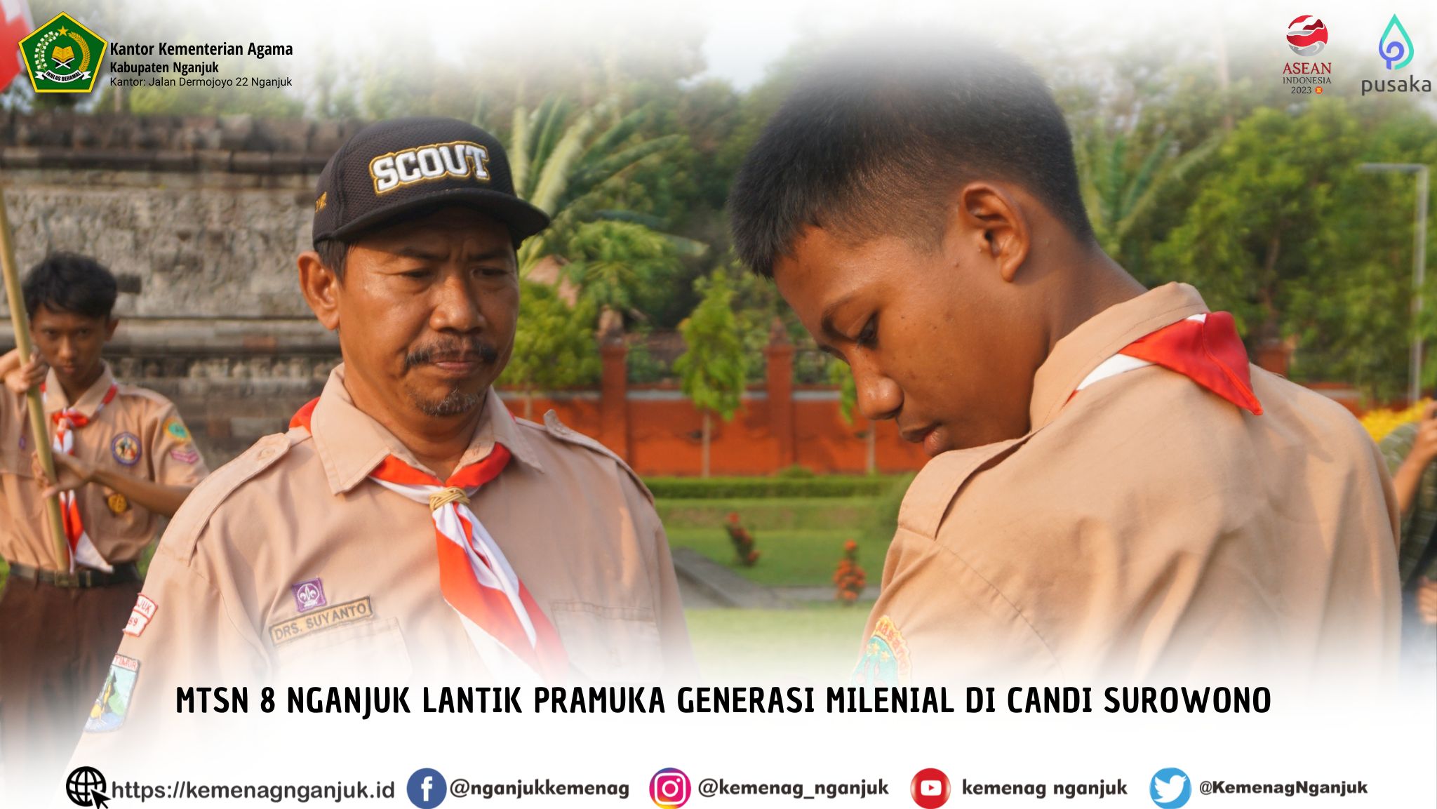 MTsN 8 Nganjuk Lantik Pramuka Generasi Milenial di Candi Surowono